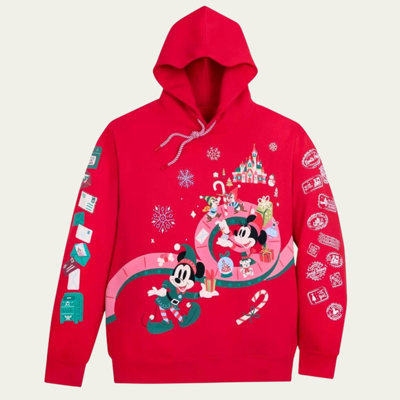 NEW Disney Parks Christmas Mickey Mouse & Friends Red Holiday Hoodie Pullover XL - Picture 1 of 11